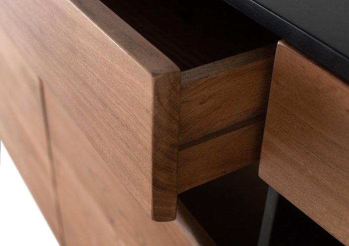 GINER Y COLOMER Aparador de madera de acacia natural y negra con iluminación